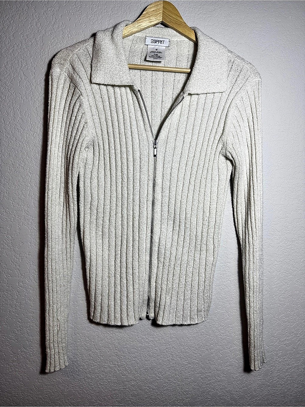 ESPRIT Ribbed Zip Cardigan in Cream Size Medium vintage 90s Y2K